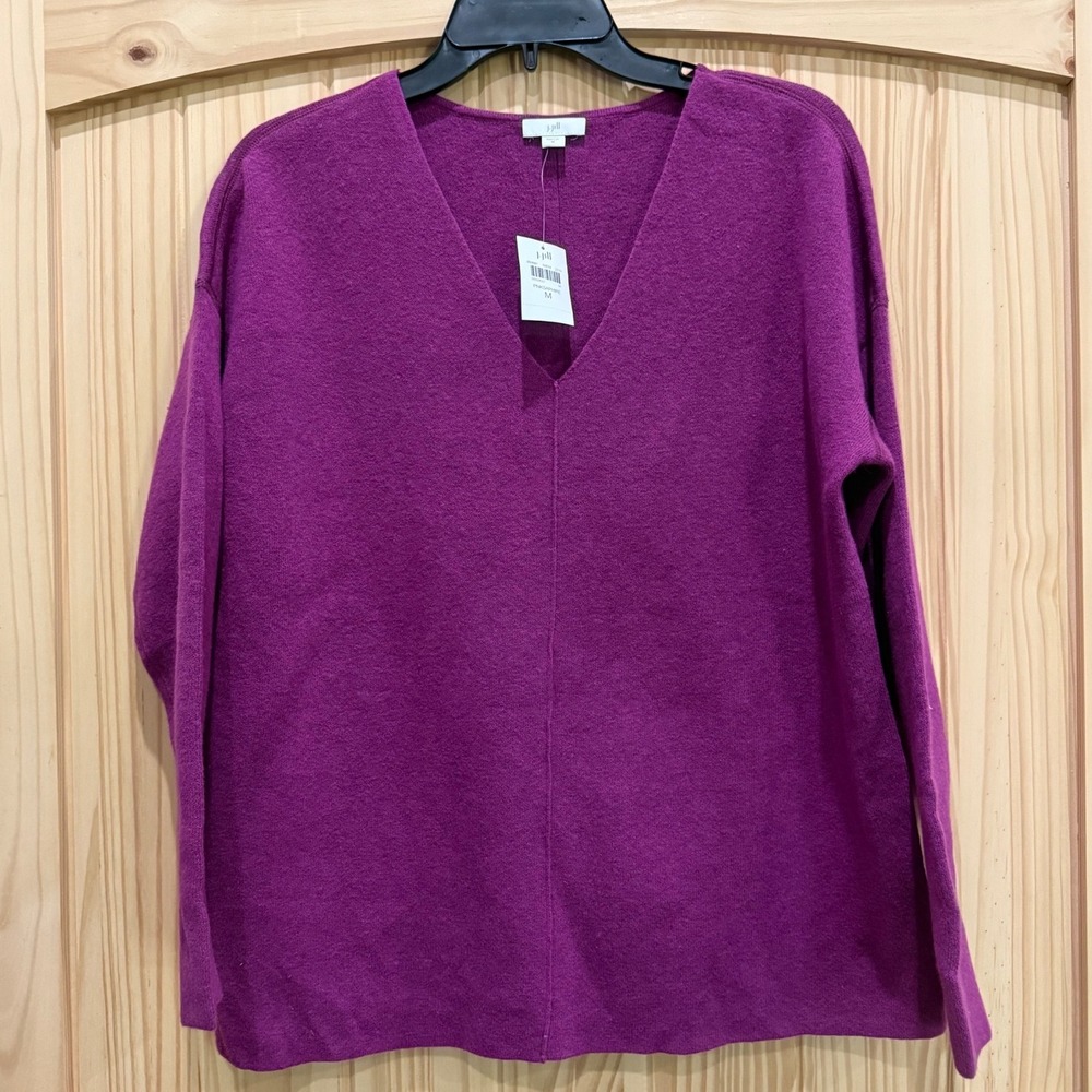 J. Jill Pure Jill Pink Sapphire V-Neck Cotton Blend Sweater Size M NWT